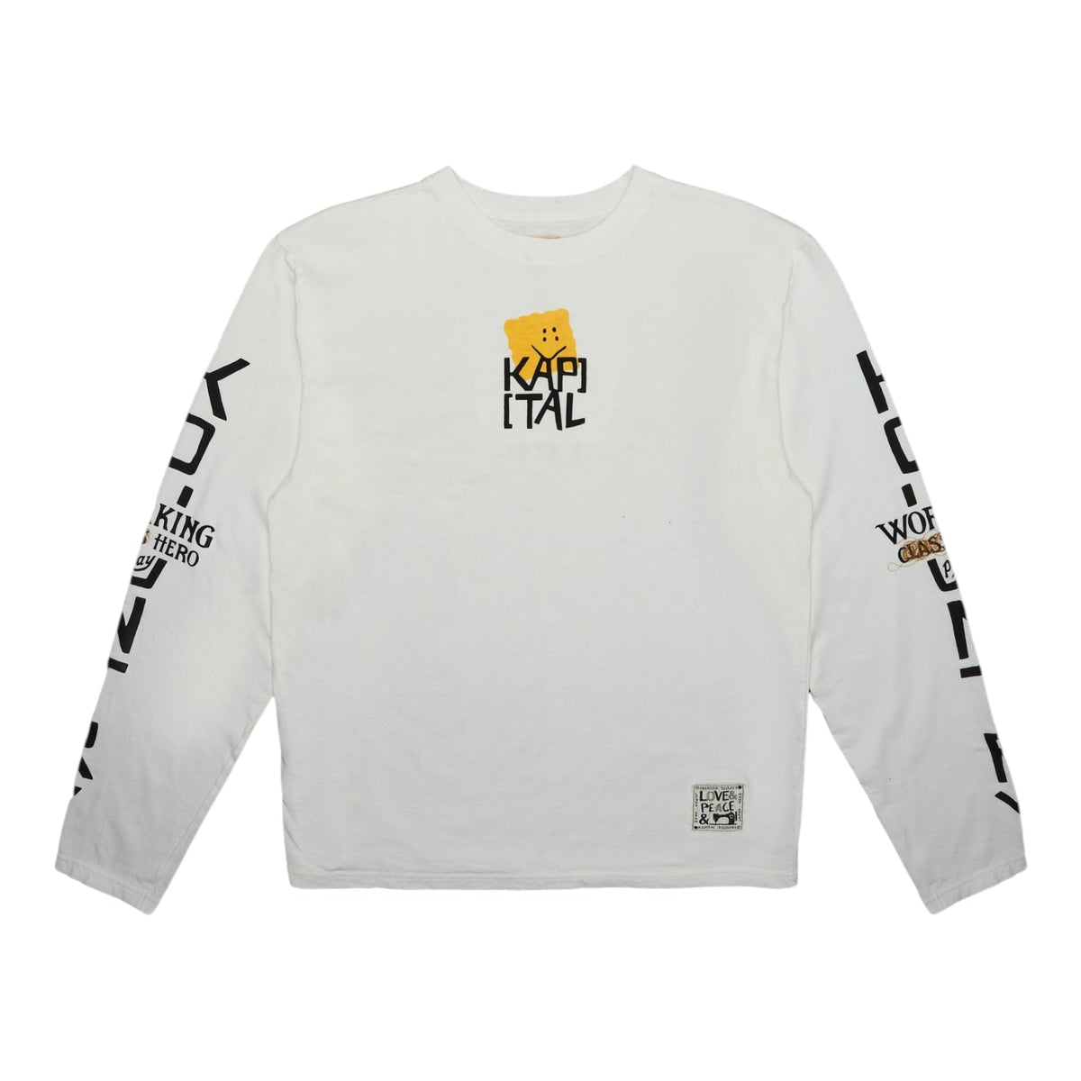 Kapital Pekish Logo Long Sleeve Tee Shirt White Yellow Multi
