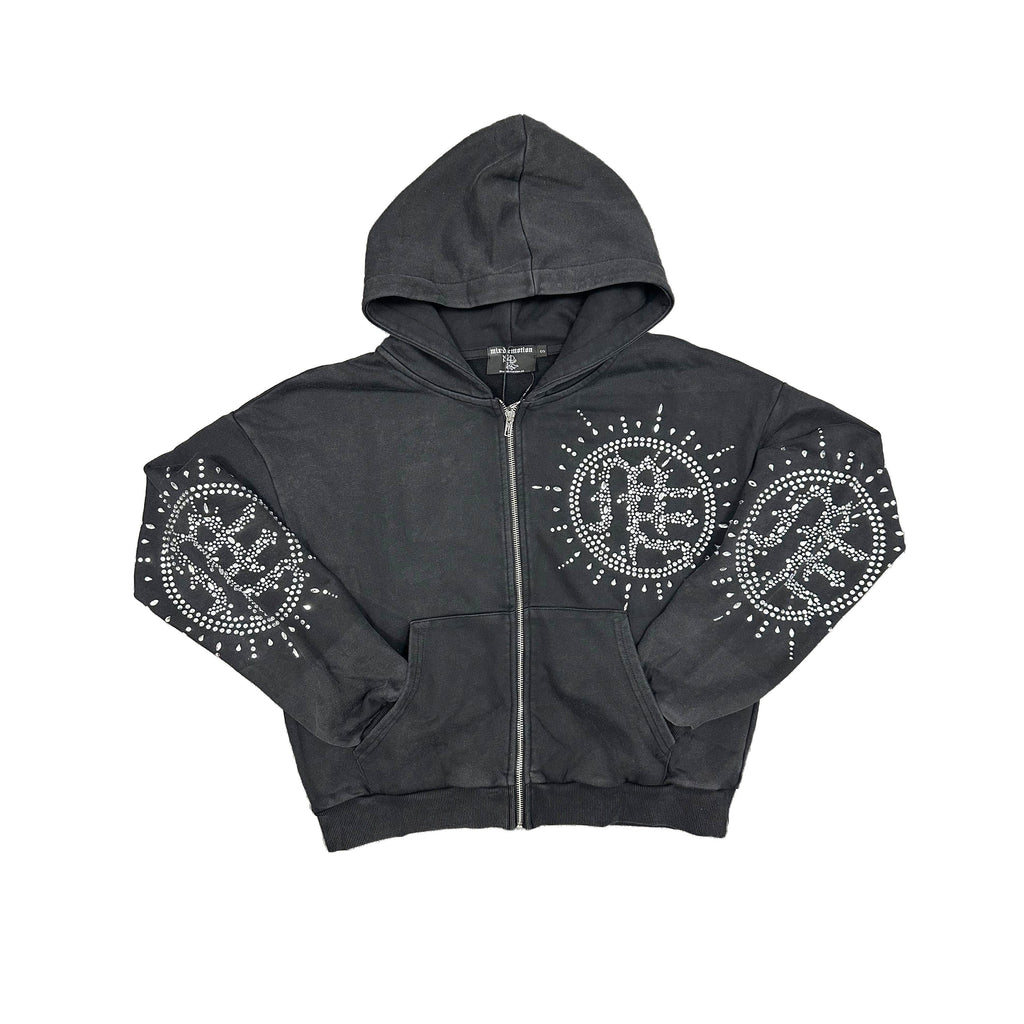 Eclipse’ Grey Acid Wash Rhinestone Hoodie