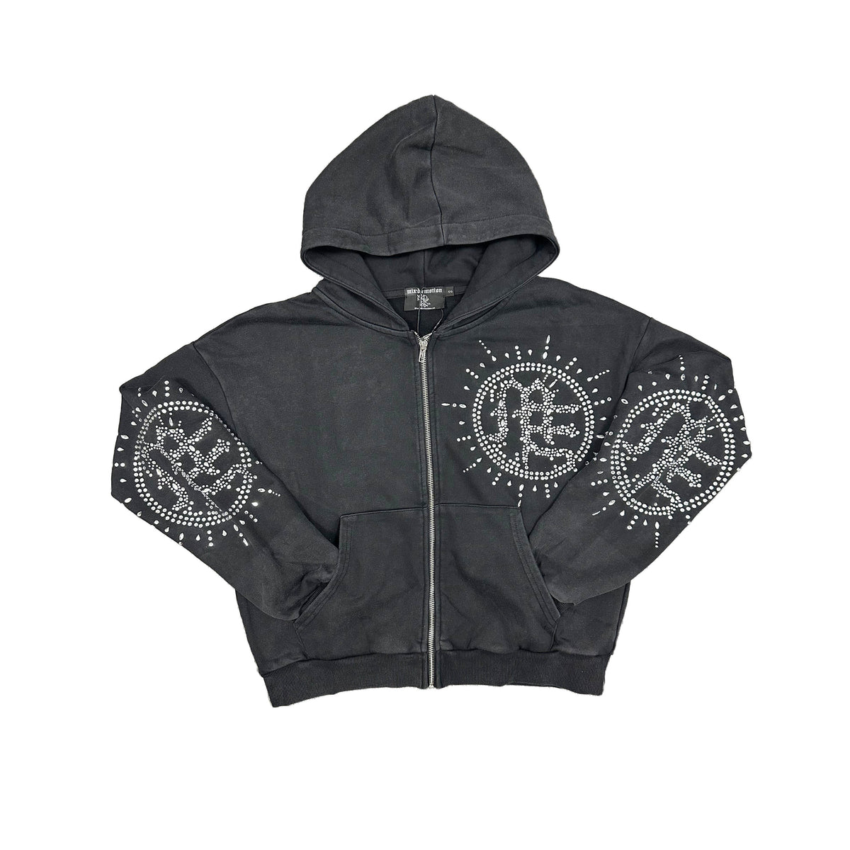Eclipse’ Grey Acid Wash Rhinestone Hoodie